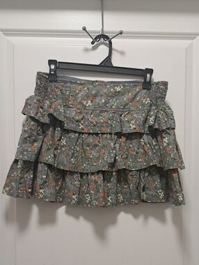 Tiered Floral Ruffle Mini Skirt - Green
